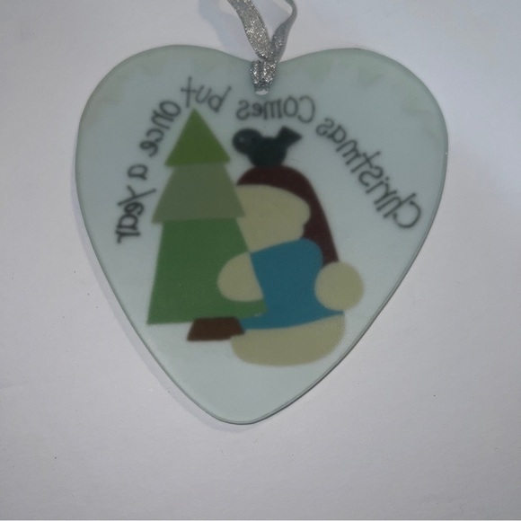 Vintage Crazy Mountain Heart Glass Snowman & Christmas Tree Ornament ~ Brand New - Picture 5 of 12